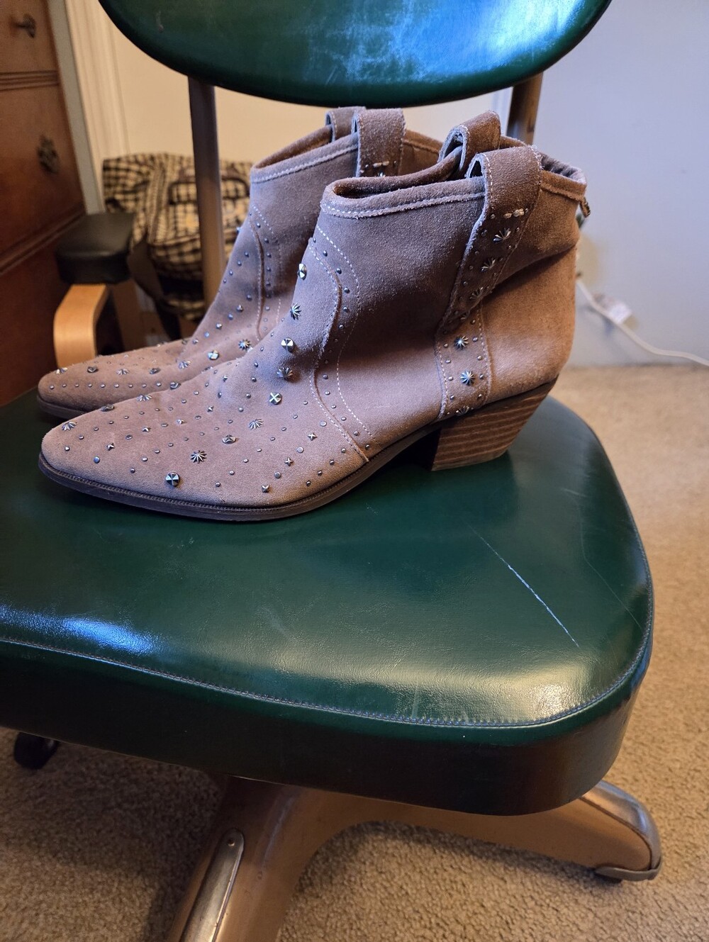 Sam Edelman Taupe Suede Studded Ankle Booties